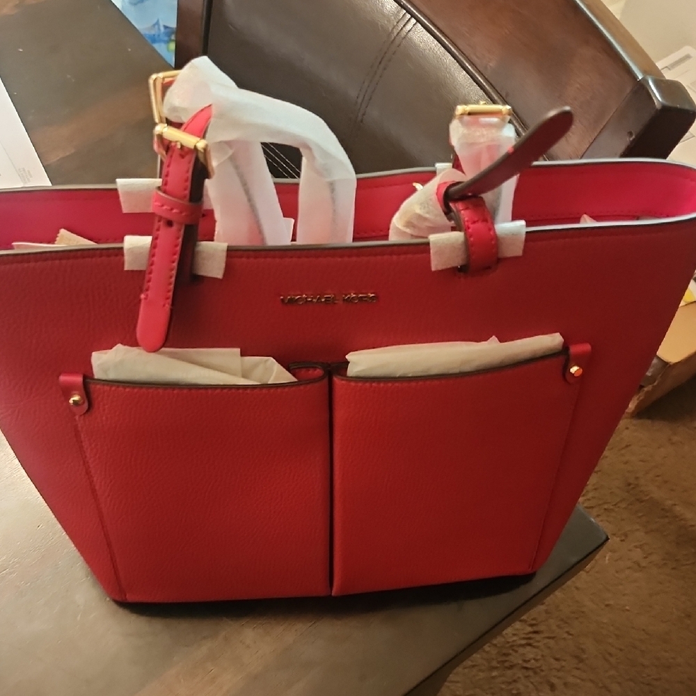 Michael Kors Red Leather Tote Bag